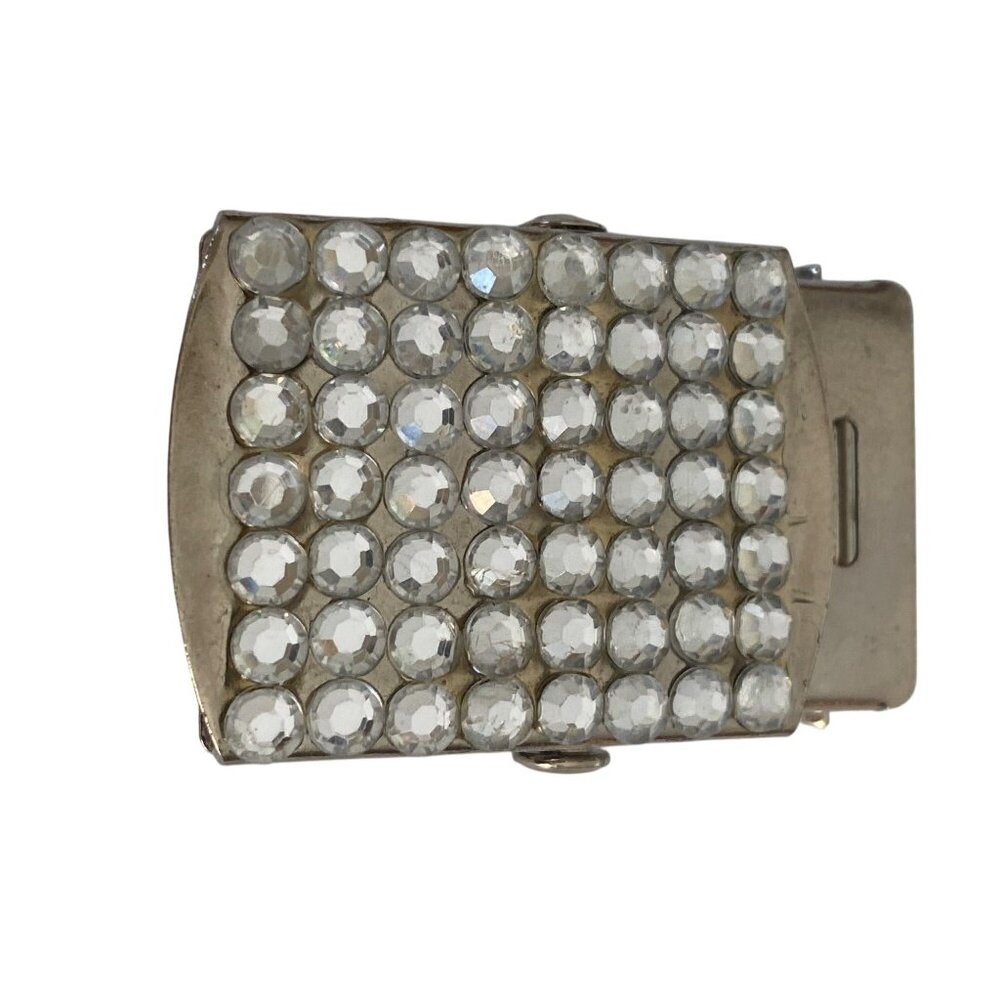 Buckle  Faux Rhinestone Silvertone Metal  Braclet Bling VTG